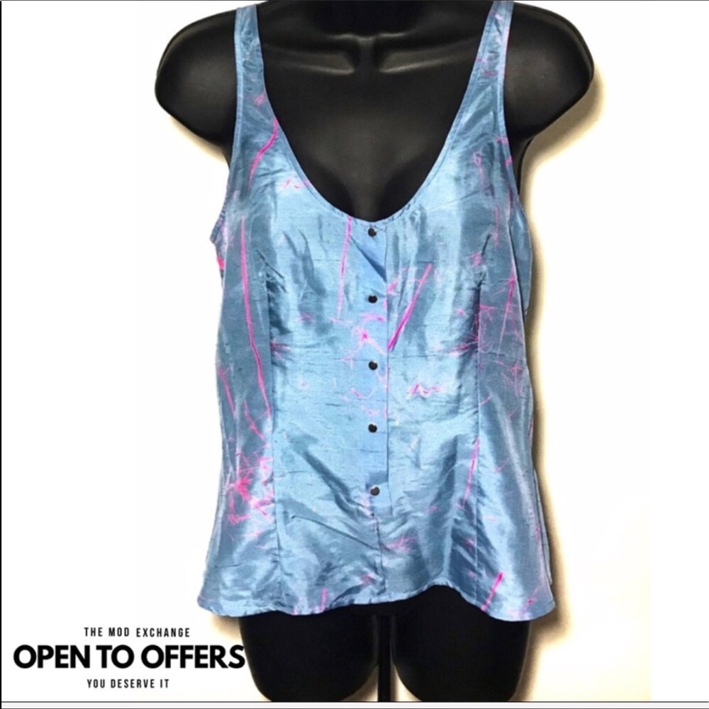 Giorgio Armani 100% Silk Blue Pink Charmeuse Tank
